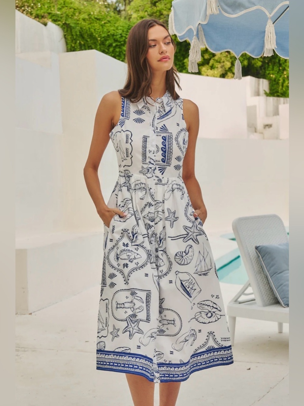 Sugarlips • Catie Button Down Midi Dress Seaside • XL • NEW $89